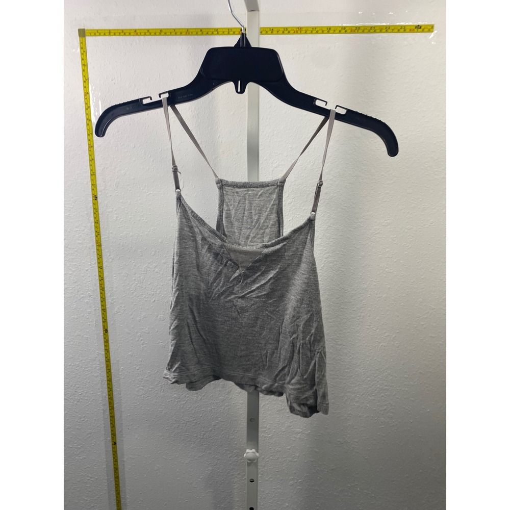 Heather Gray Racerback Tank Top Spaghetti Strap Mesh Detail Cropped Camisole